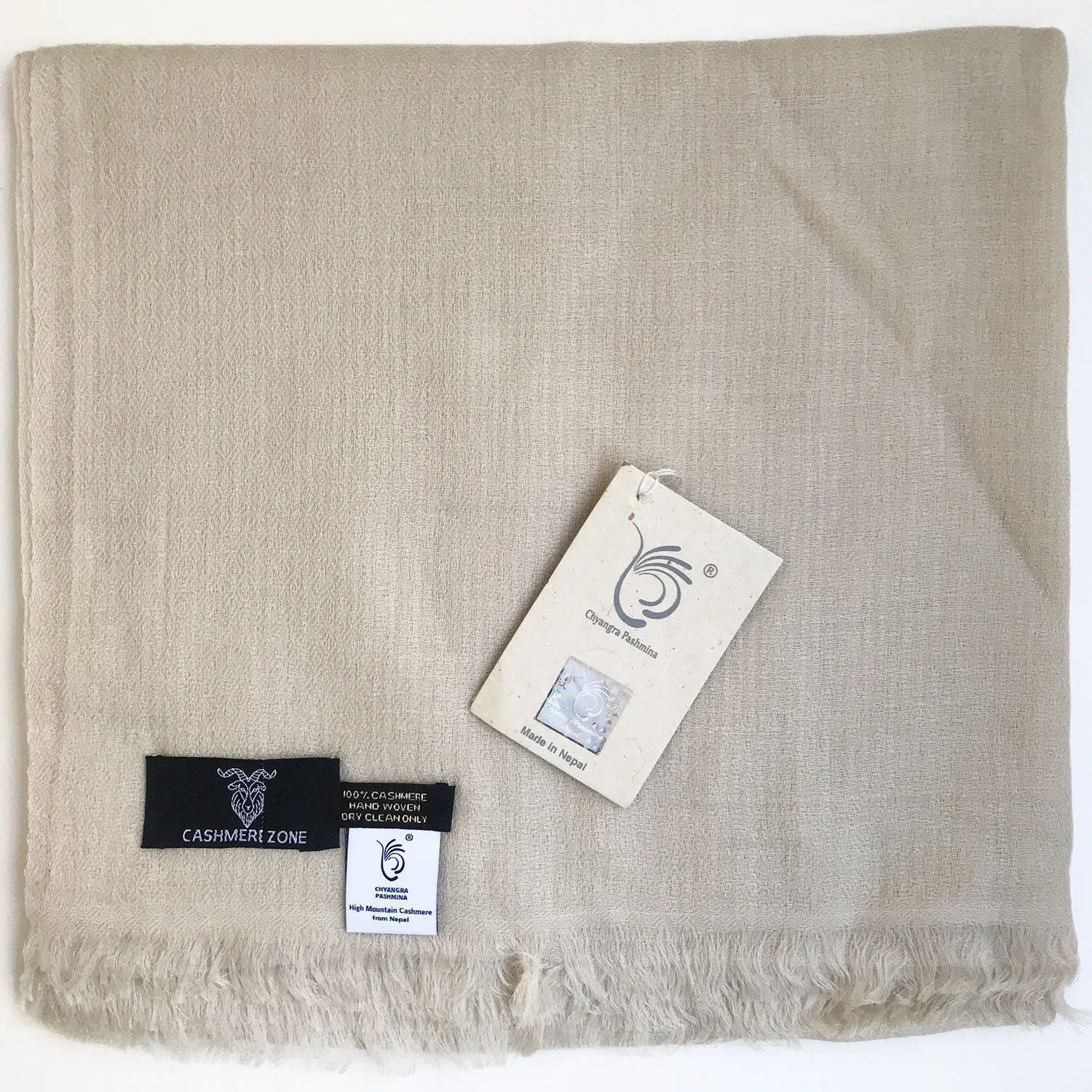 Diamond Weave Pure Pashmina Shawl Cream