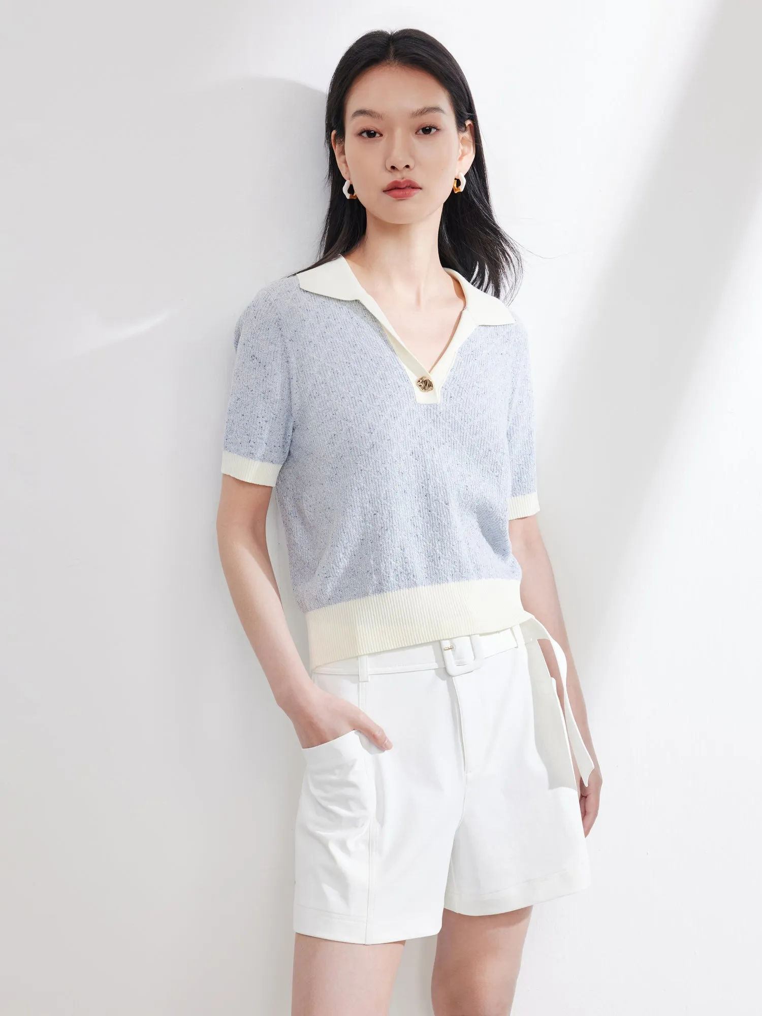 EP YAYING Color Block Polo Collar Knitwear