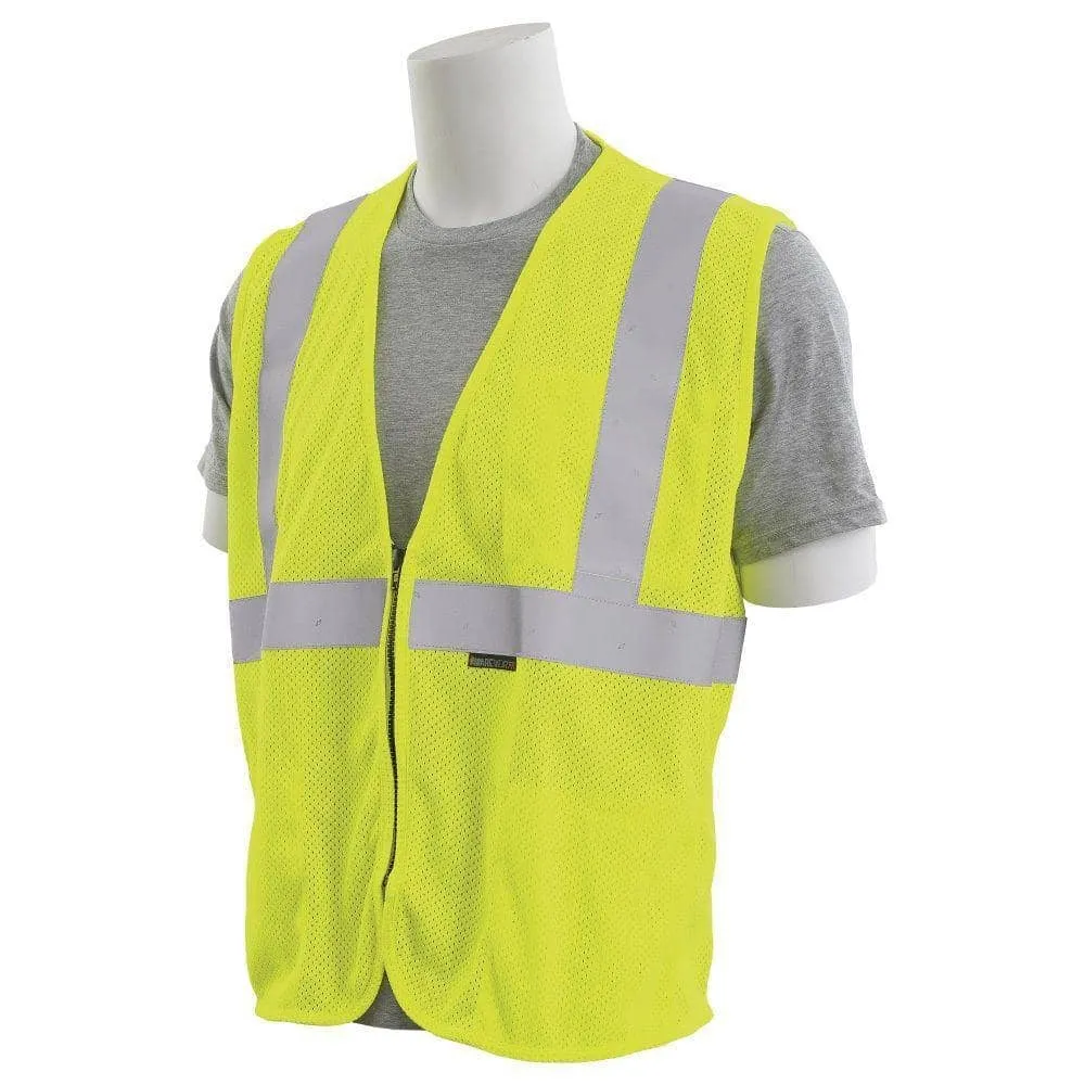 ERB - Class 2 Inherentaly Flame Resistant Zippered Mesh Safety Vest, Hi Vis Lime