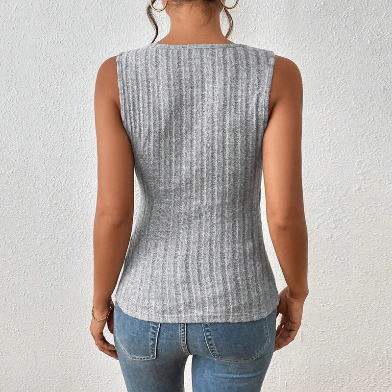 European And American Fashion Casual Button V-neck Women's Vest