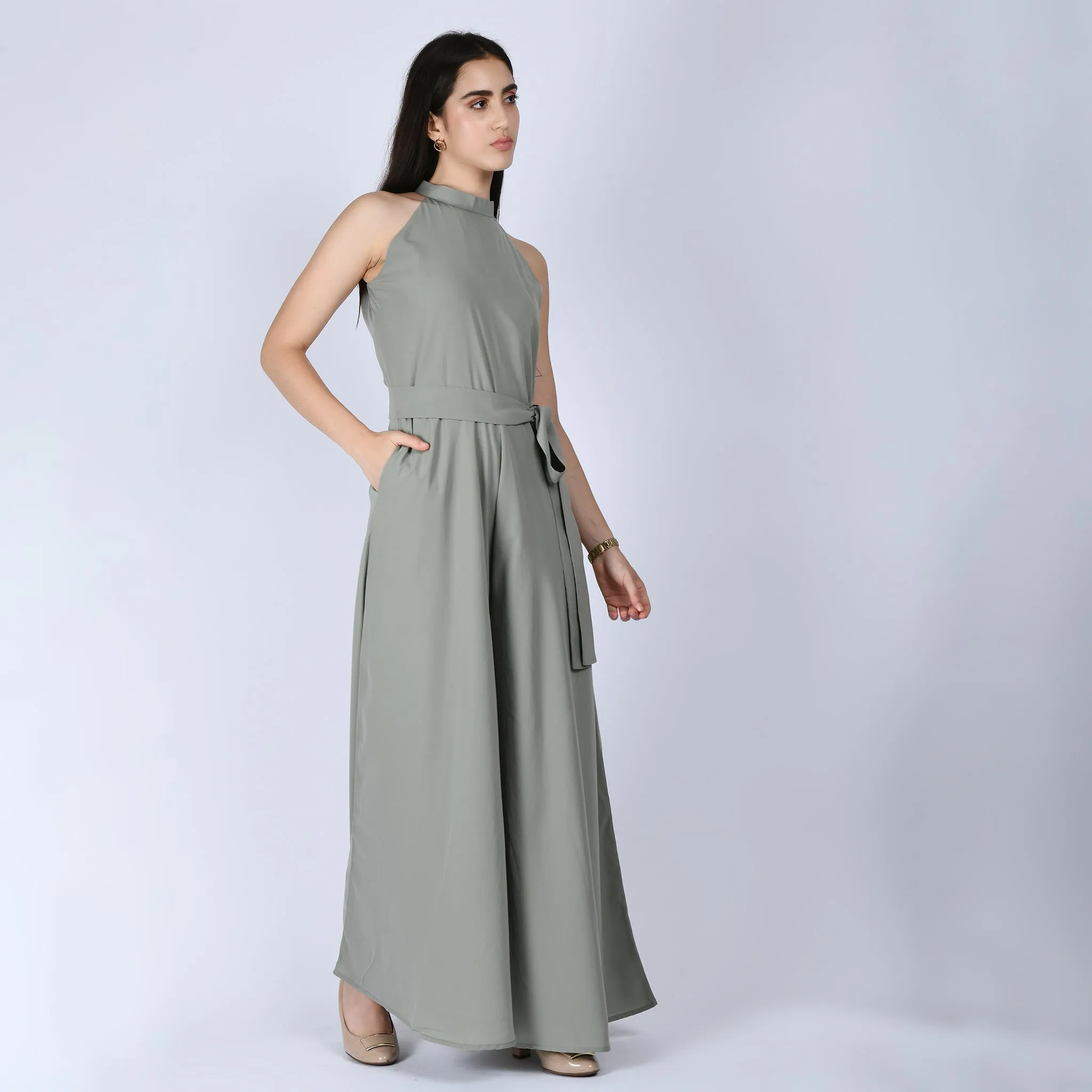 Exude Splendidness Extra Wide-Leg Jumpsuit (Pista Green)