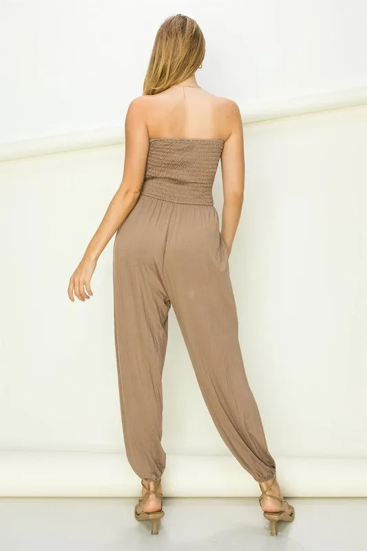 Faye Smocked Tube with Split Hem Jumpsuit