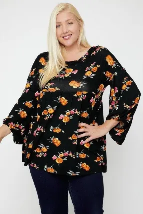 Floral, Bubble Sleeve Tunic Top Plus Size