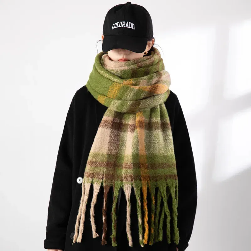 FLYTONN- Winter Plaid Cashmere Scarf Fall Shawl Korean Style Gradient Scarves Blanket Scarf without Tag