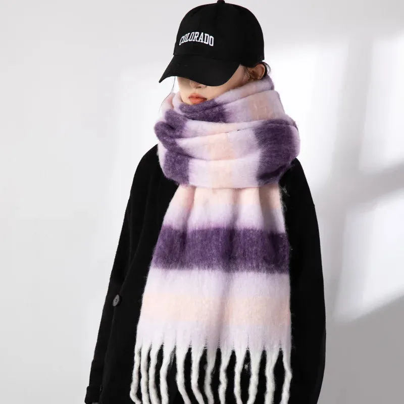 FLYTONN- Winter Plaid Cashmere Scarf Fall Shawl Korean Style Gradient Scarves Blanket Scarf without Tag