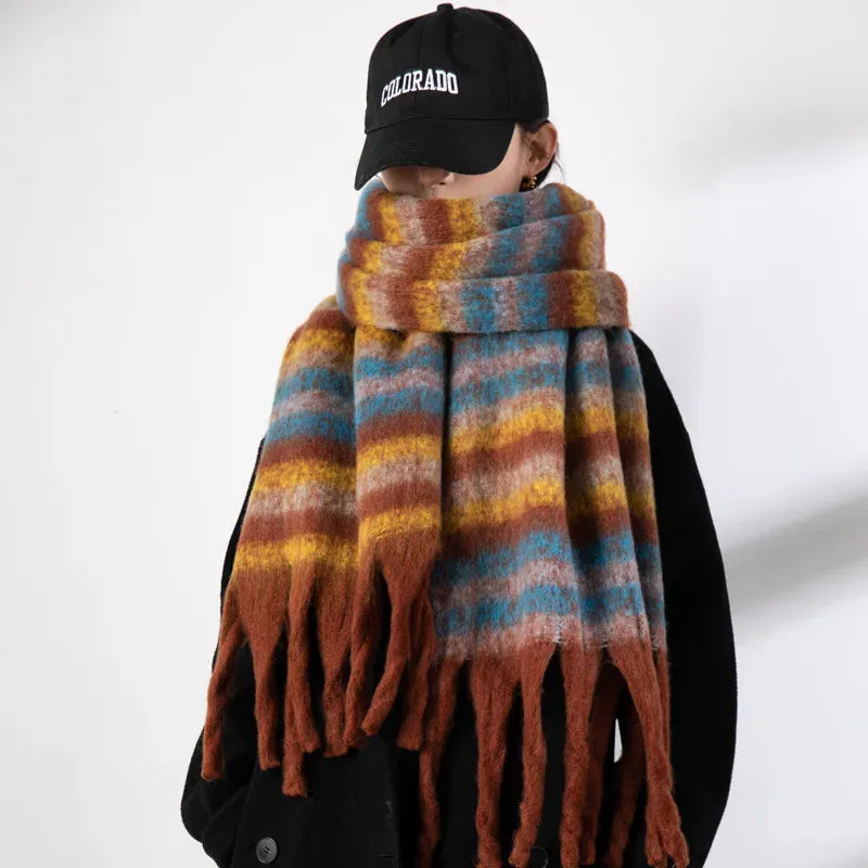 FLYTONN- Winter Plaid Cashmere Scarf Fall Shawl Korean Style Gradient Scarves Blanket Scarf without Tag