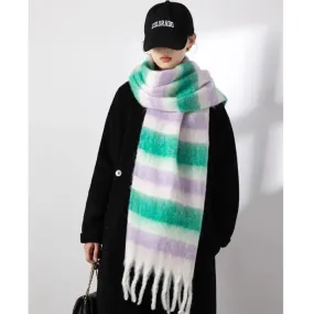 FLYTONN- Winter Plaid Cashmere Scarf Fall Shawl Korean Style Gradient Scarves Blanket Scarf without Tag