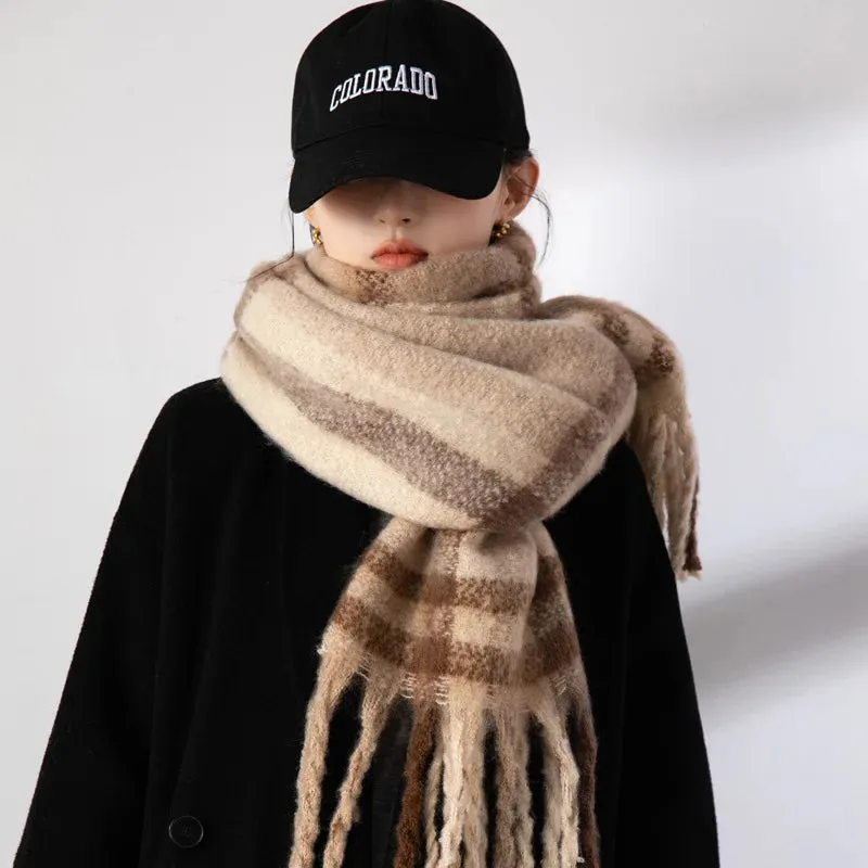 FLYTONN- Winter Plaid Cashmere Scarf Fall Shawl Korean Style Gradient Scarves Blanket Scarf without Tag