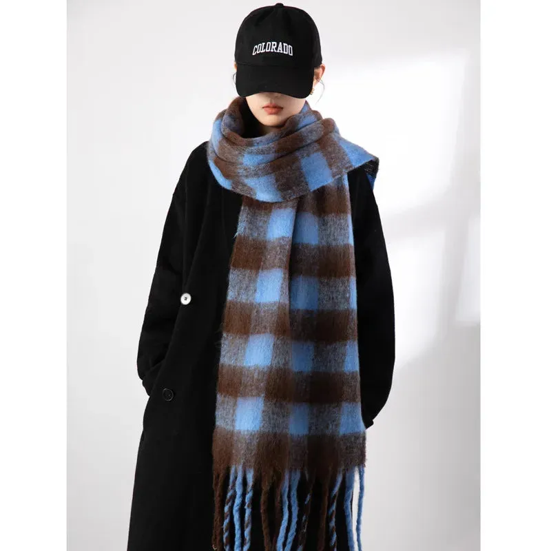 FLYTONN- Winter Plaid Cashmere Scarf Fall Shawl Korean Style Gradient Scarves Blanket Scarf without Tag