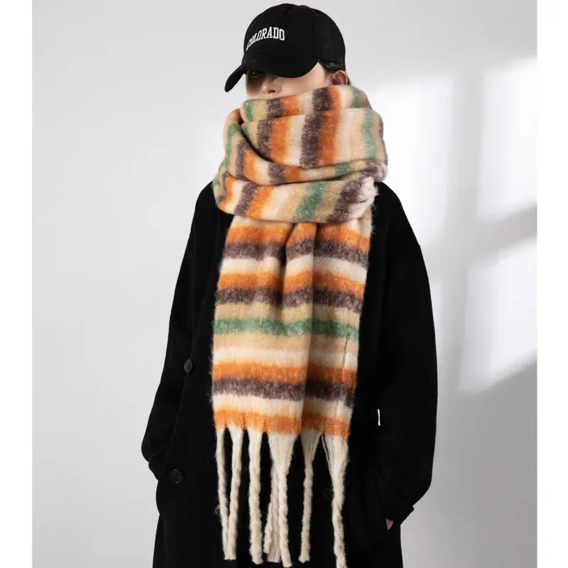 FLYTONN- Winter Plaid Cashmere Scarf Fall Shawl Korean Style Gradient Scarves Blanket Scarf without Tag