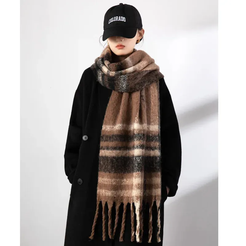 FLYTONN- Winter Plaid Cashmere Scarf Fall Shawl Korean Style Gradient Scarves Blanket Scarf without Tag