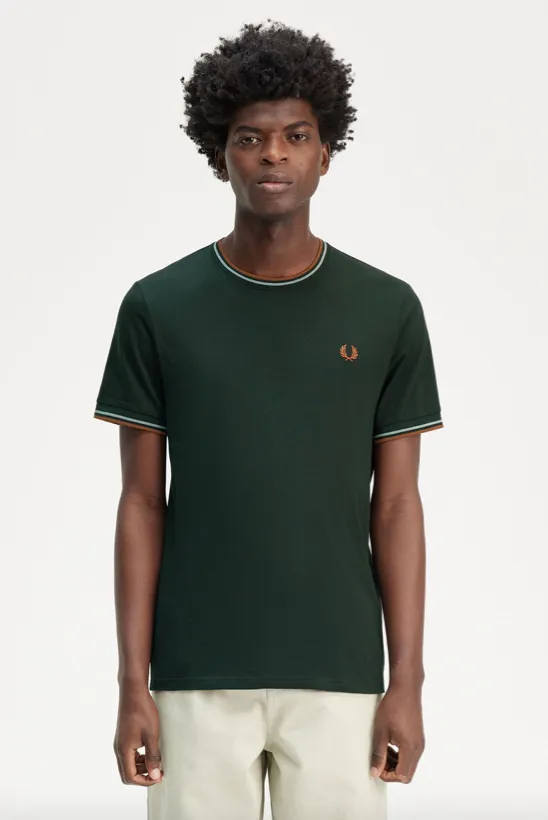 Fred Perry Twin Tipped T-Shirt/Night Green/Silver/Marmalade - New AW24