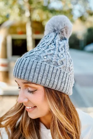 Fur Pom Grey Beanie