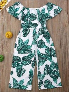 Girls Casual Tropical Print Off Shoulder Jumpsuit