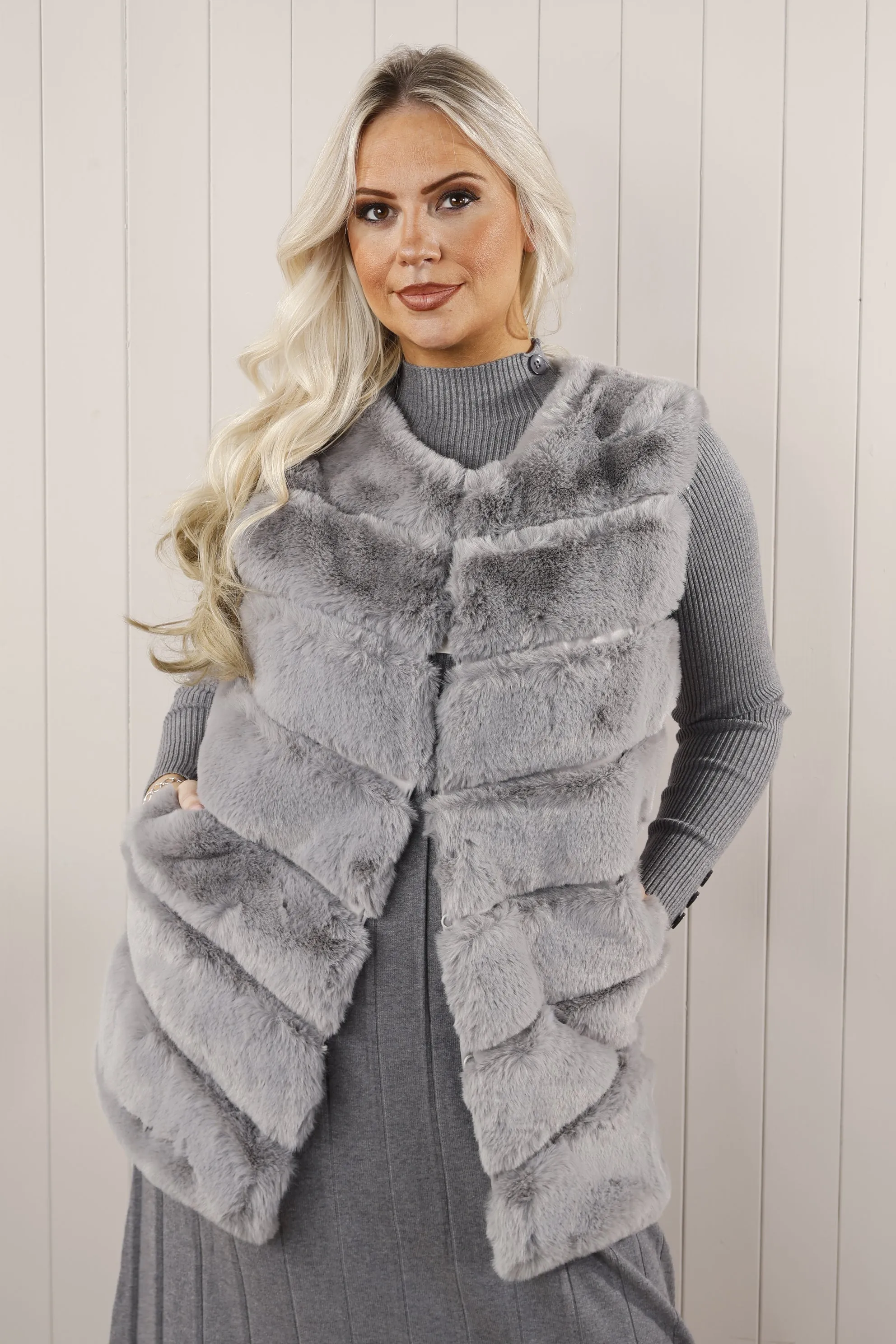 Grey Faux Fur Gilet