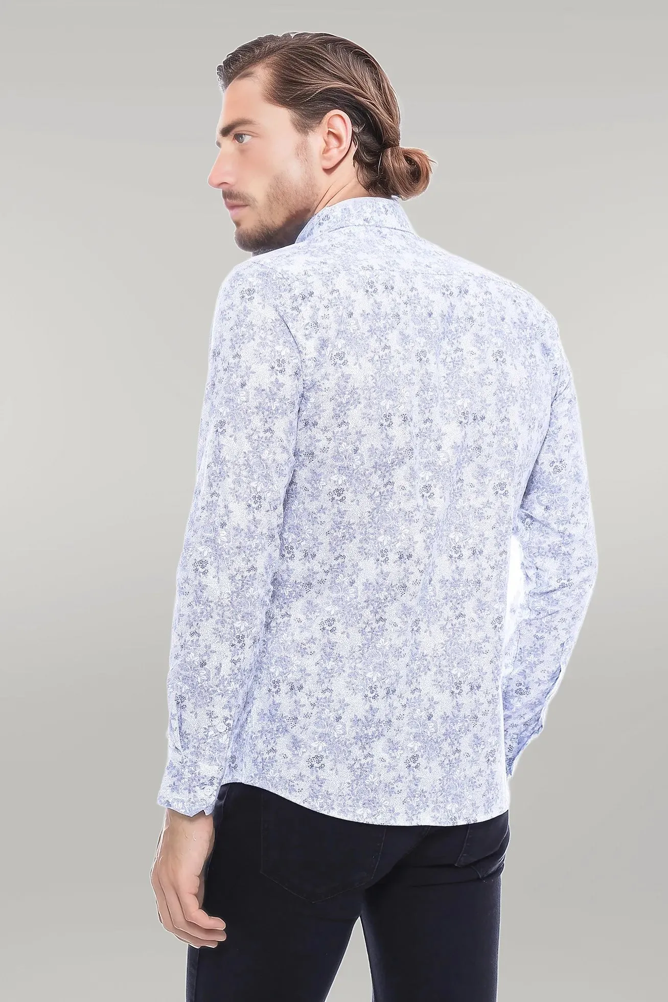 Grey Flower Patterned Slim Fit Shirt | Wessi