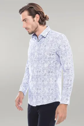 Grey Flower Patterned Slim Fit Shirt | Wessi