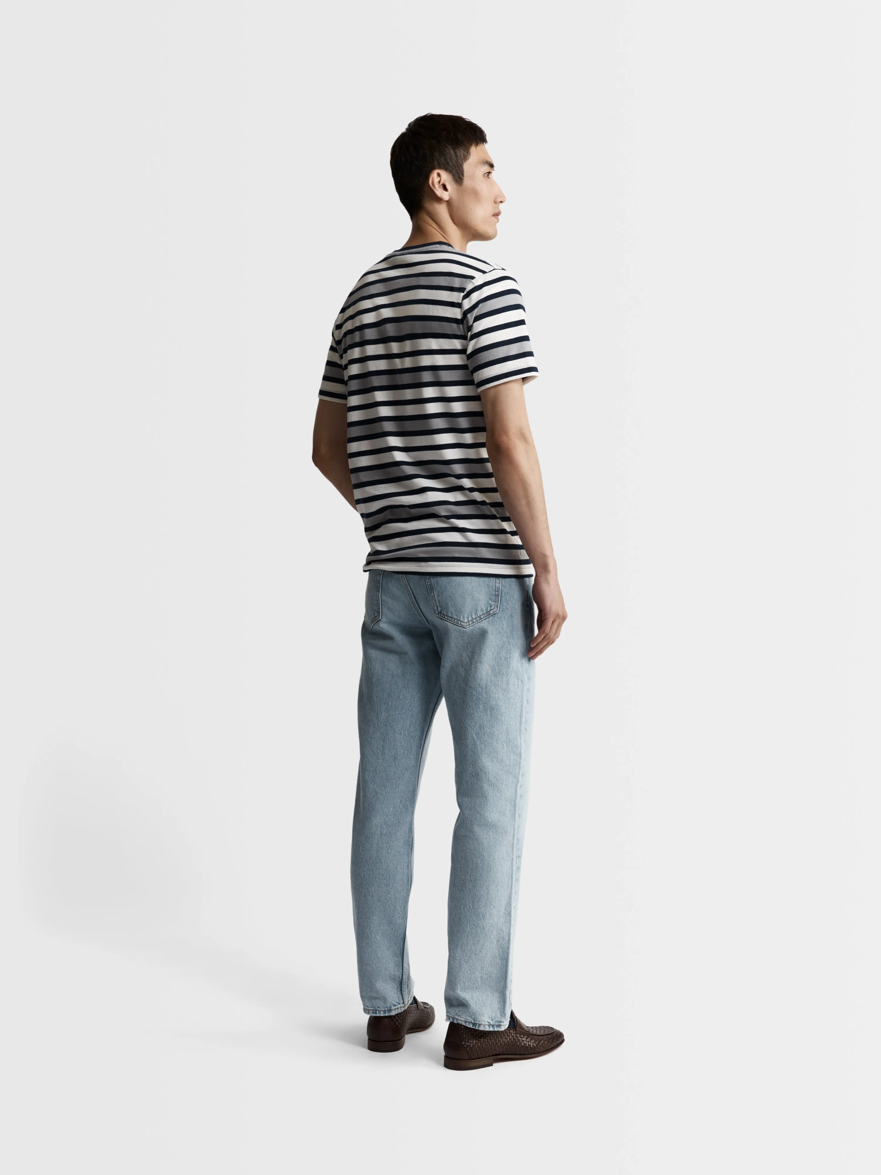 Grey Stripe Organic Cotton Crew Neck T-Shirt