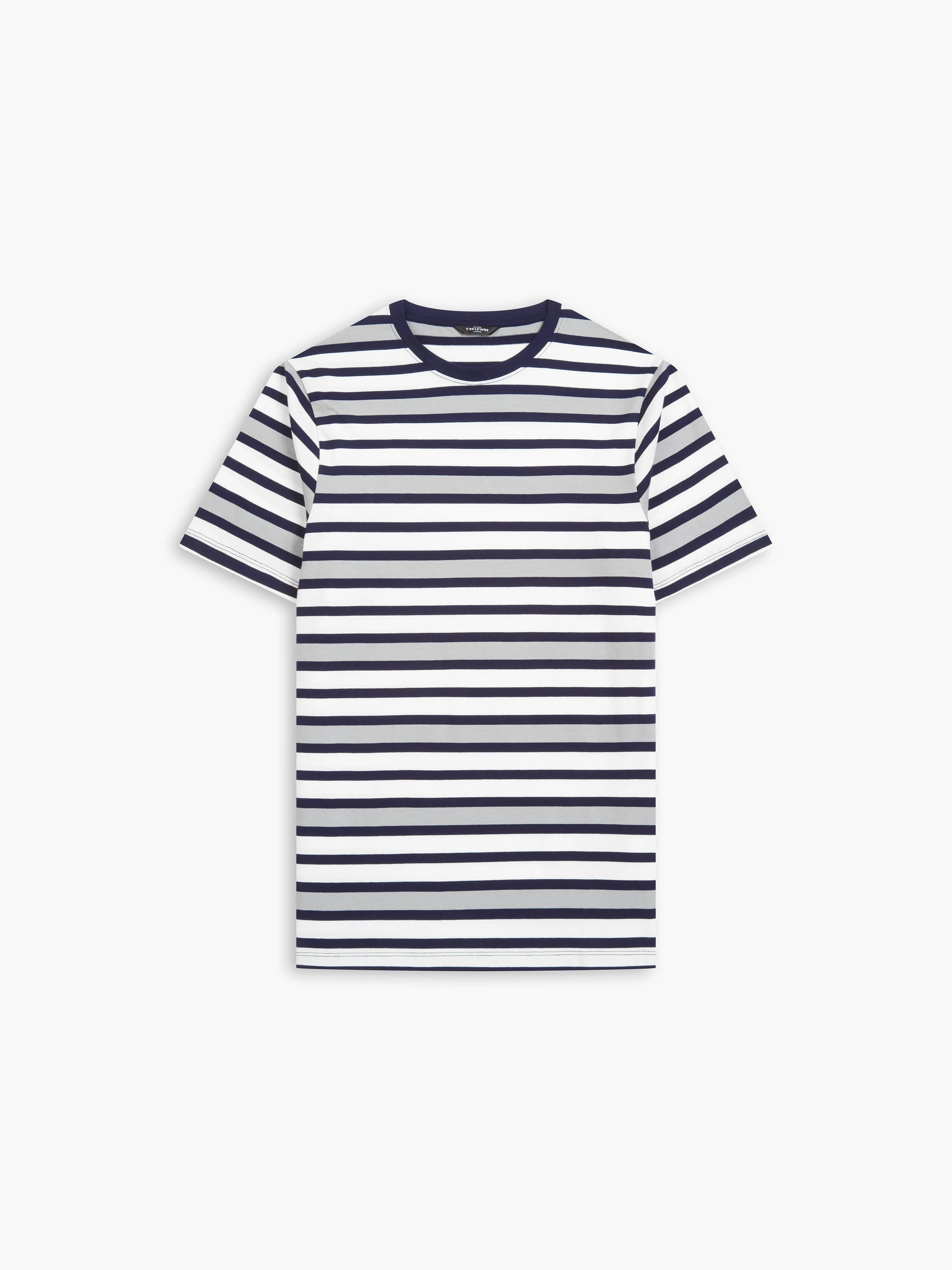 Grey Stripe Organic Cotton Crew Neck T-Shirt