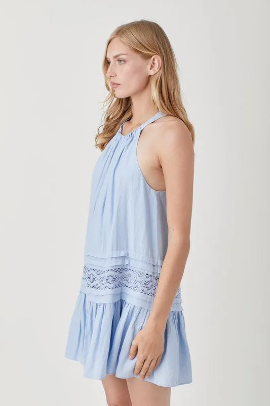 Halter Neck Trim Lace with Folded Detail Dress