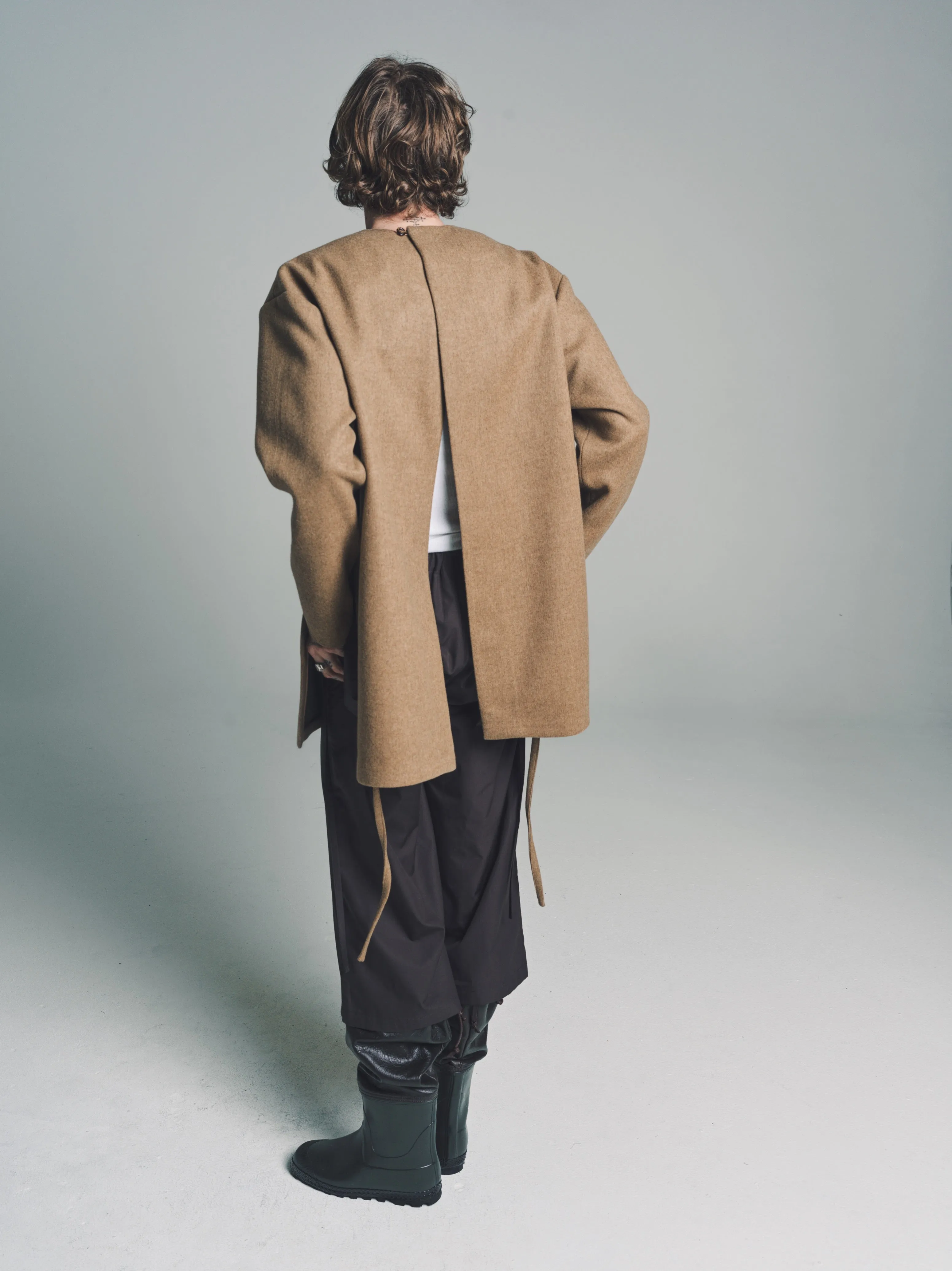 Hazelnut Forest Wool Open Back Tunic Overcoat