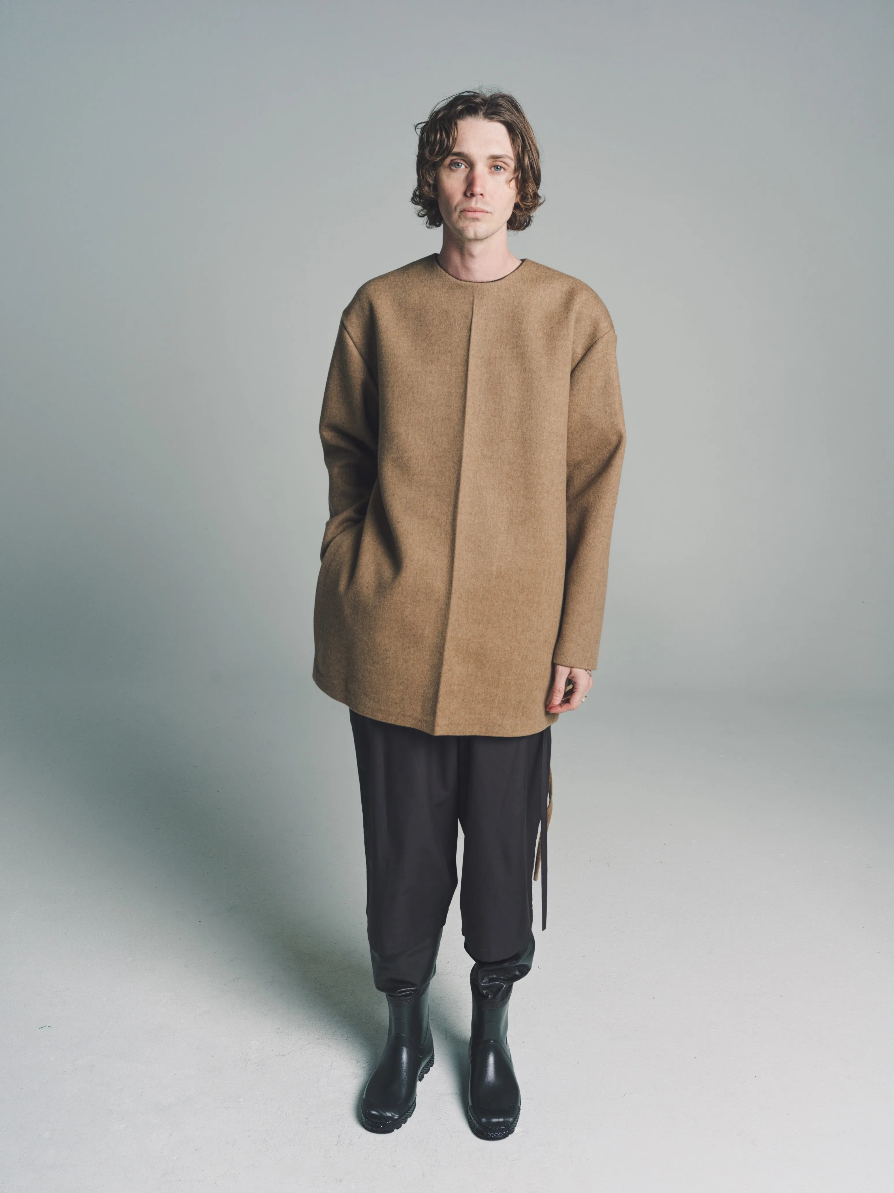 Hazelnut Forest Wool Open Back Tunic Overcoat