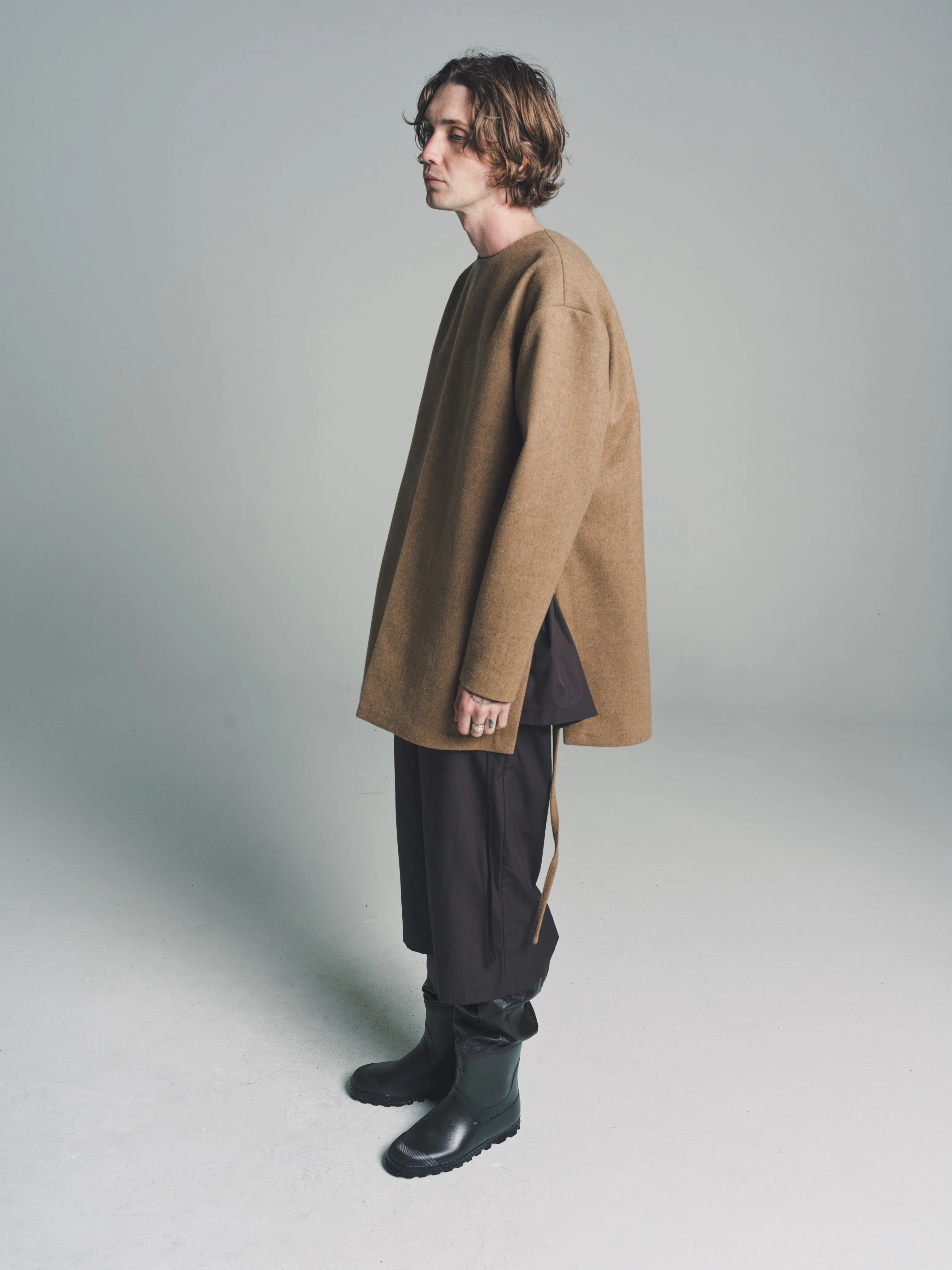 Hazelnut Forest Wool Open Back Tunic Overcoat