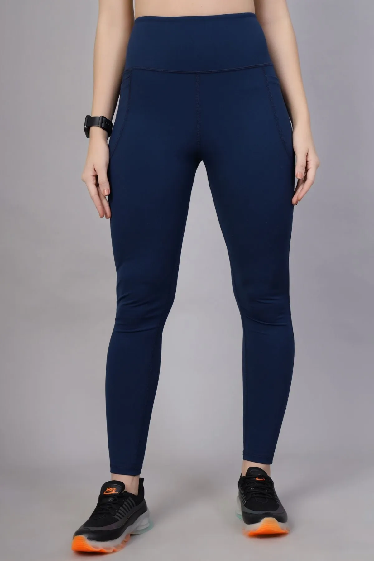 High Waisted Gentle Compression Navy Blue Postpartum Leggings