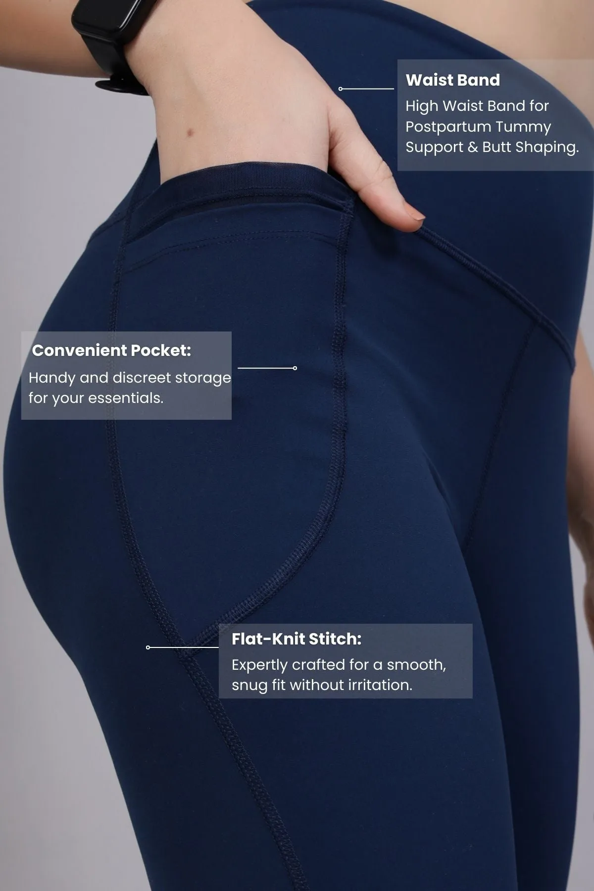 High Waisted Gentle Compression Navy Blue Postpartum Leggings