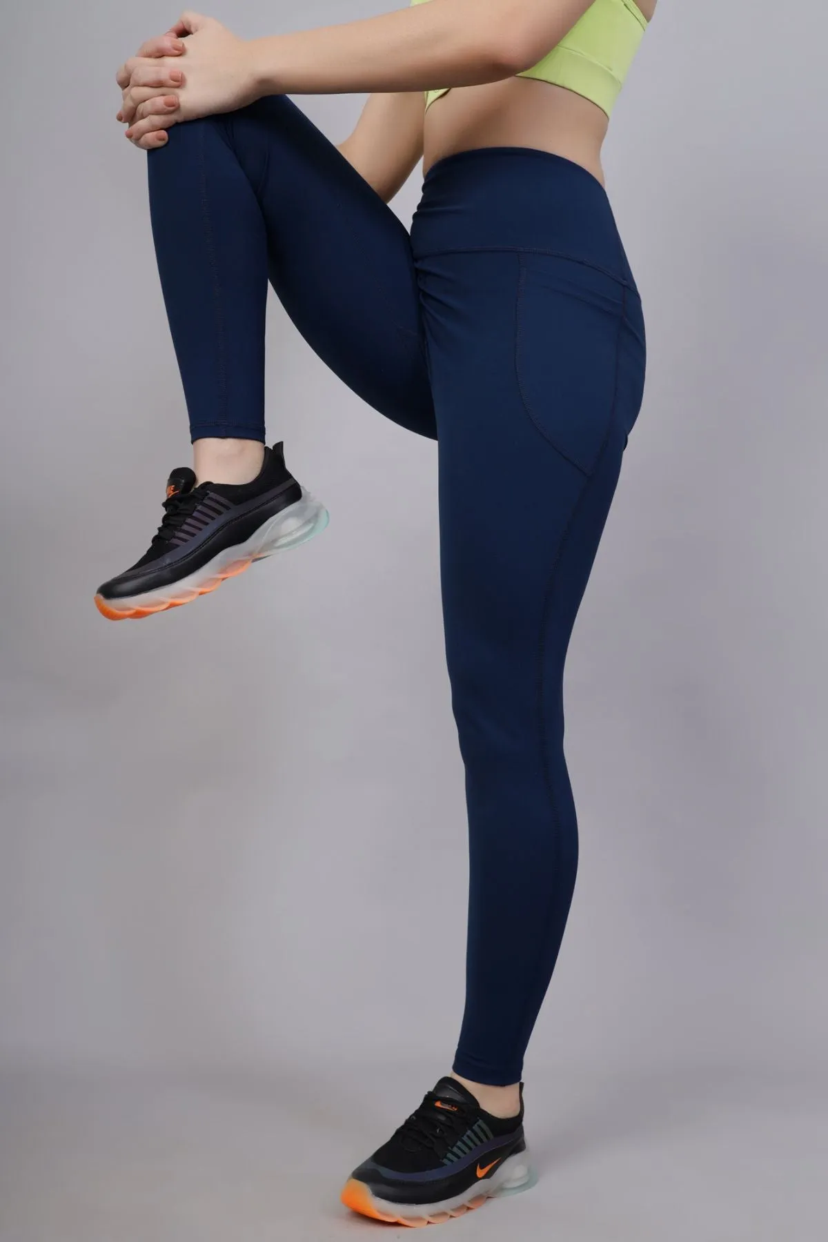 High Waisted Gentle Compression Navy Blue Postpartum Leggings