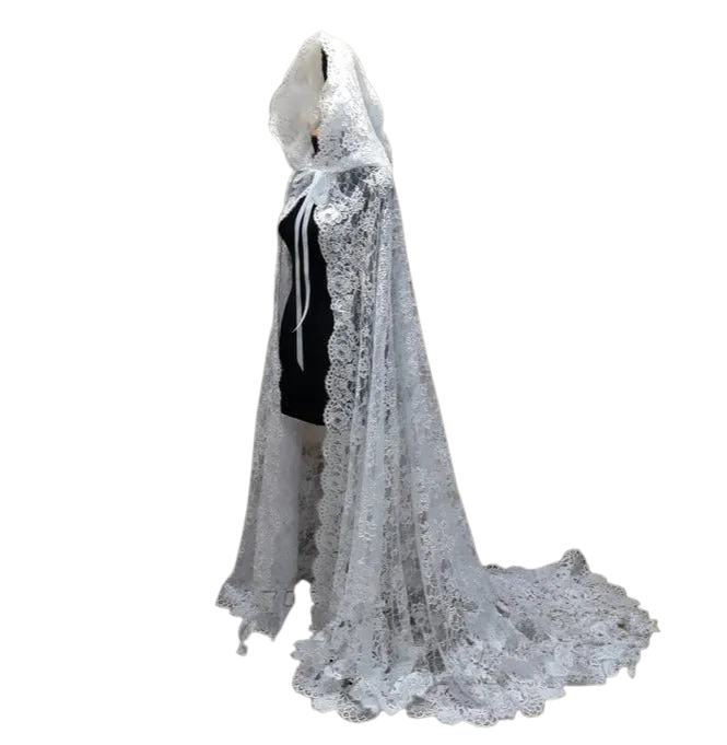 Hooded Lace  Wedding Bridal Cape, Chapel veil mantilla Church Coat Wedding Cloak