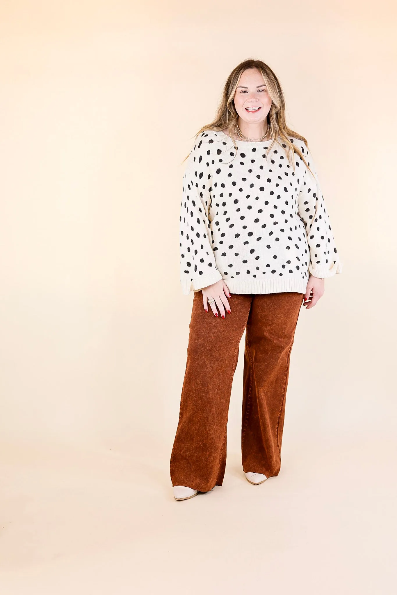 Iced Latte Love Wide 3/4 Sleeve Polka Dot Sweater in Ivory