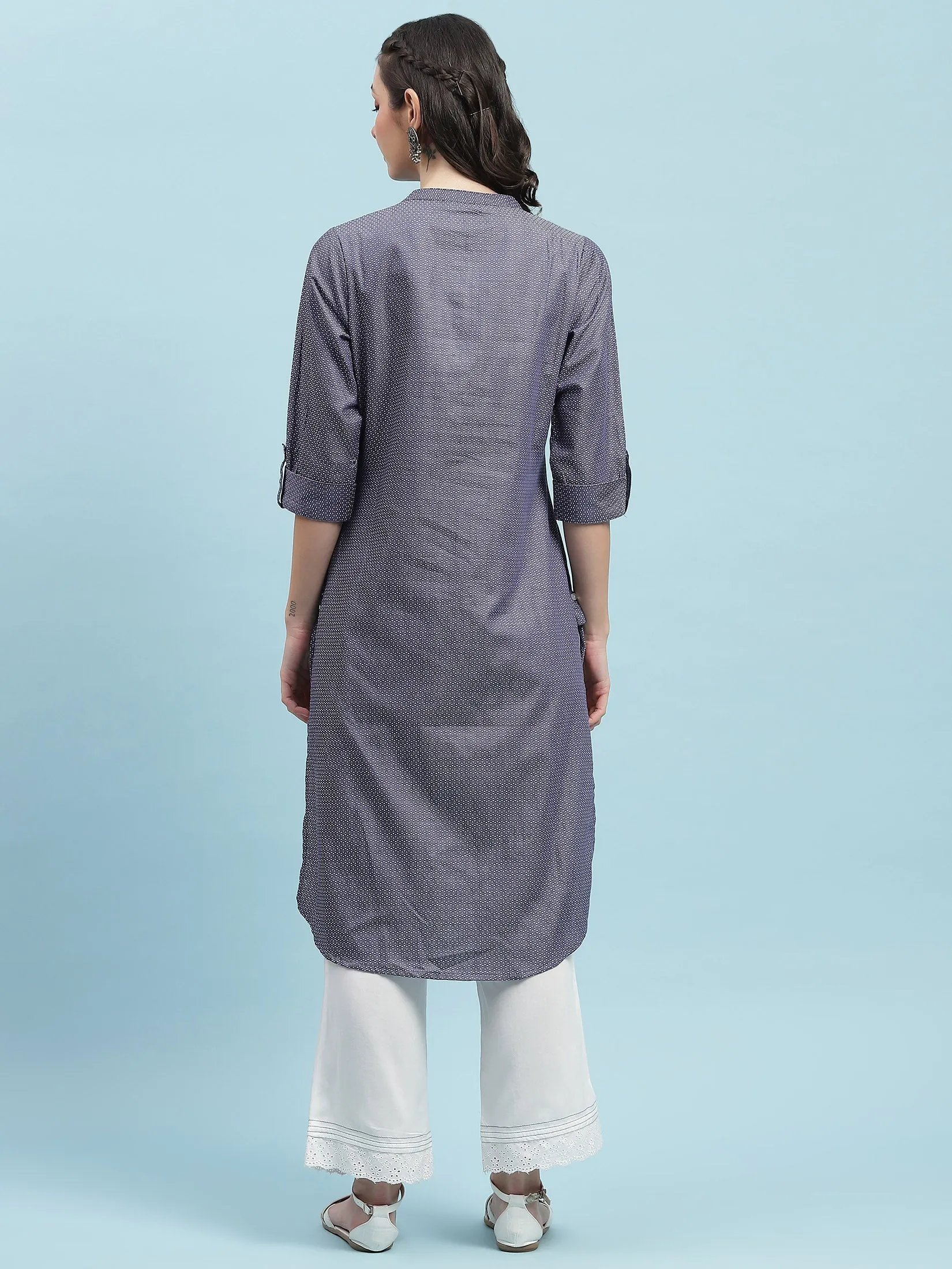 Indiessence Blue Solid Cotton Kurta