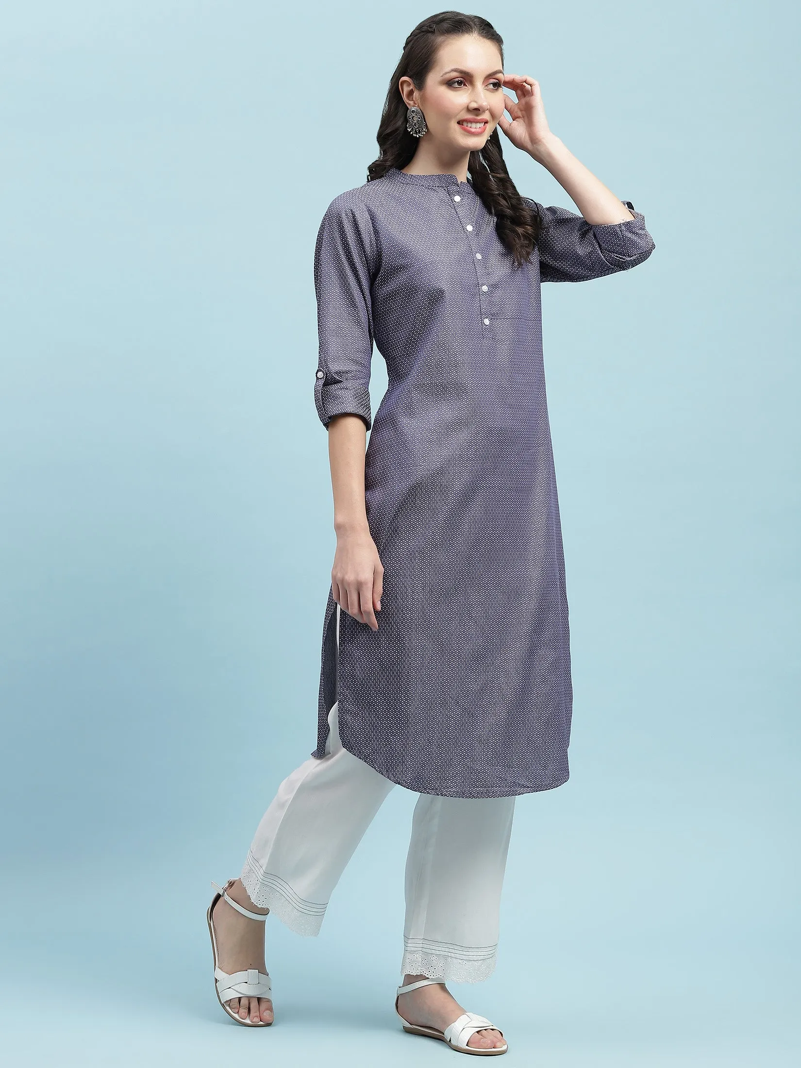 Indiessence Blue Solid Cotton Kurta