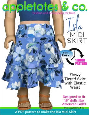 Isla Midi Skirt 18 Inch Doll Sewing Pattern