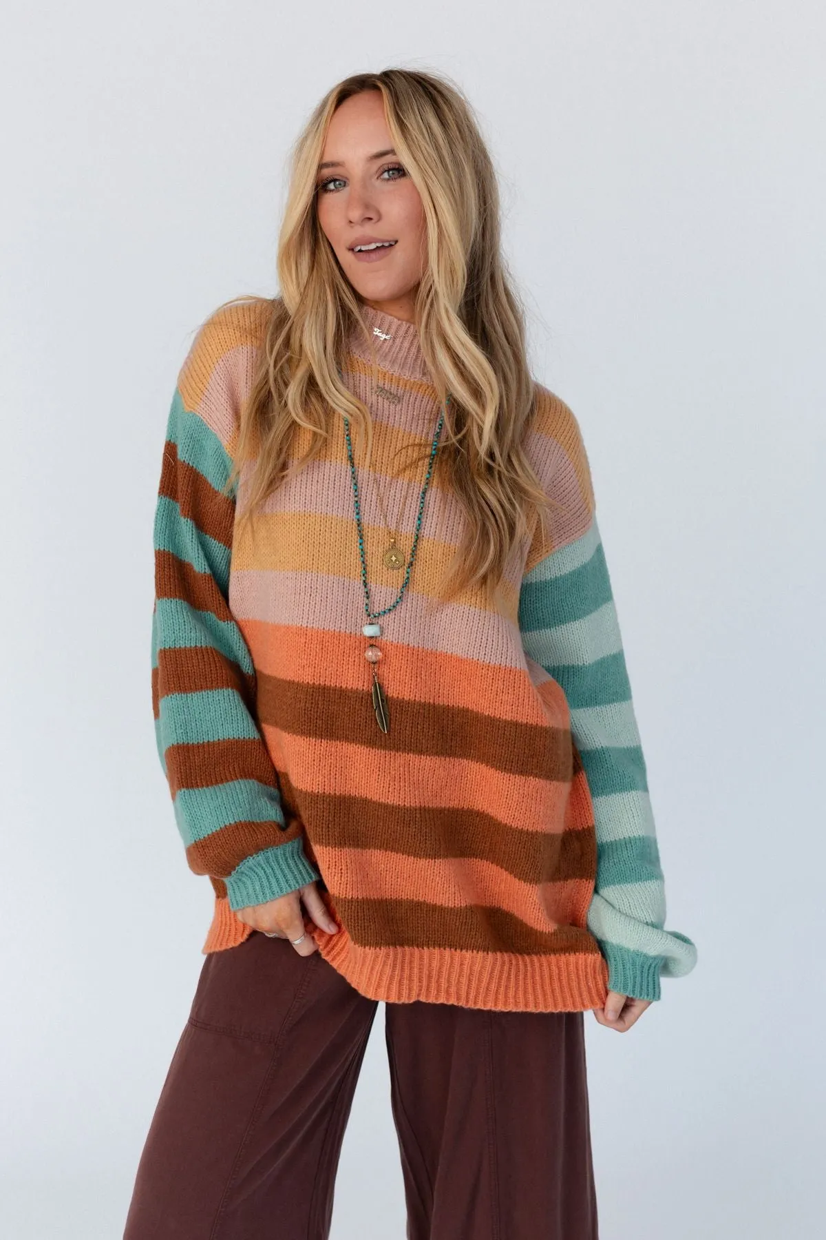 Its A Win Striped Sweater - Apricot Multi