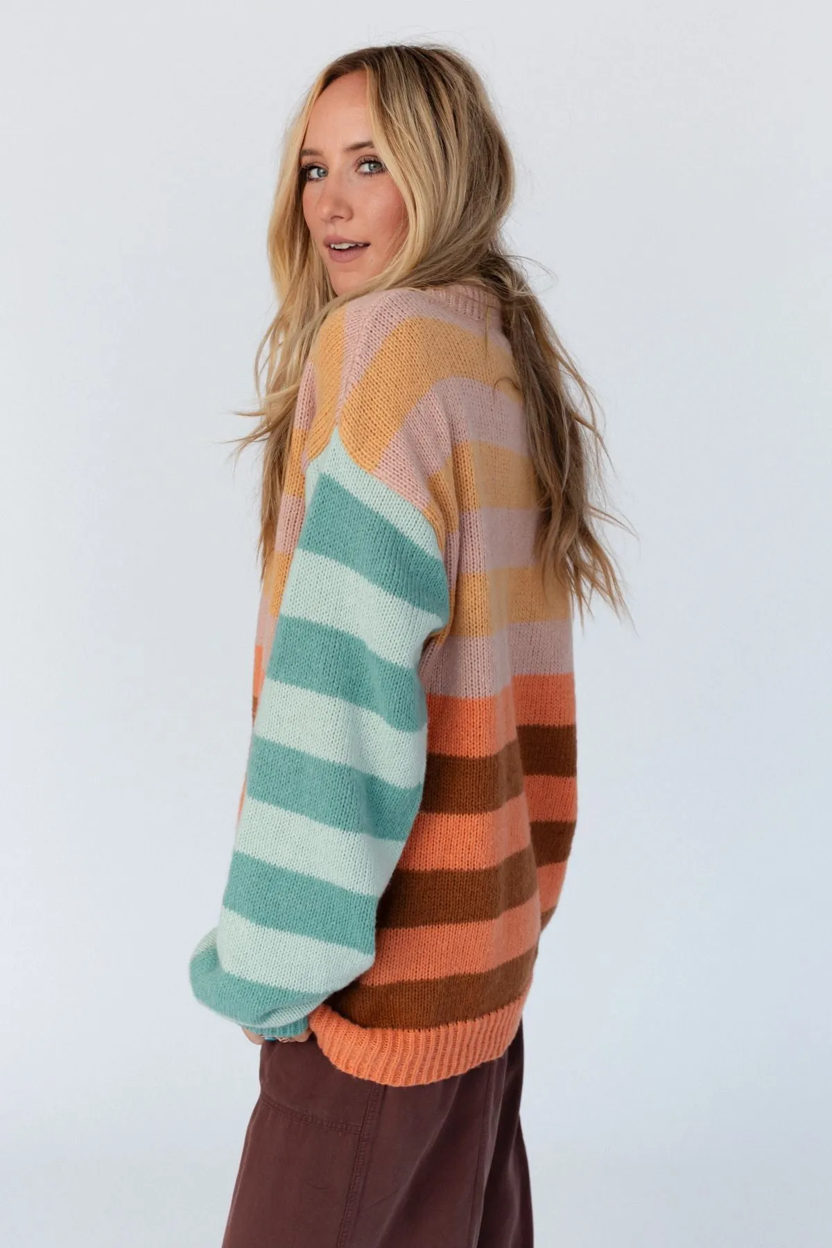 Its A Win Striped Sweater - Apricot Multi