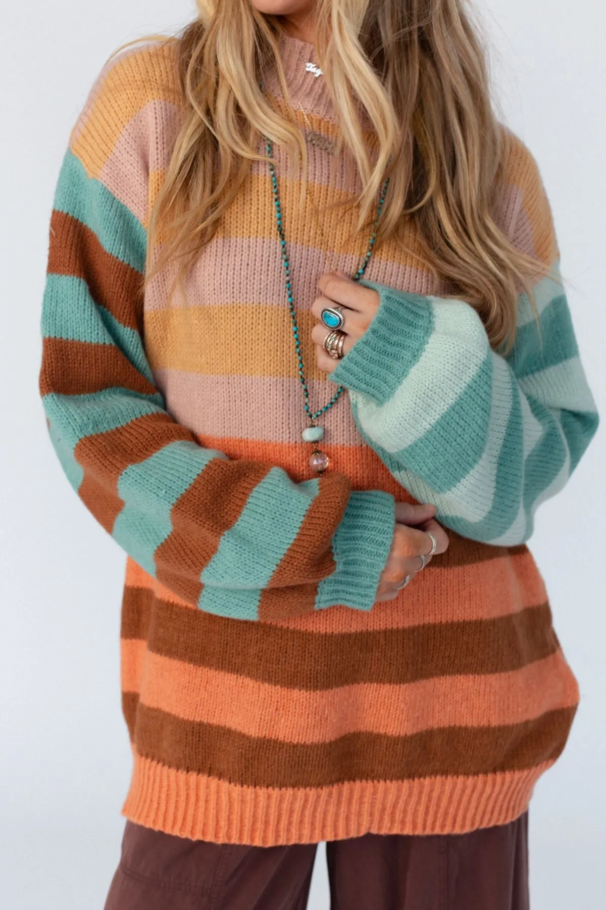 Its A Win Striped Sweater - Apricot Multi