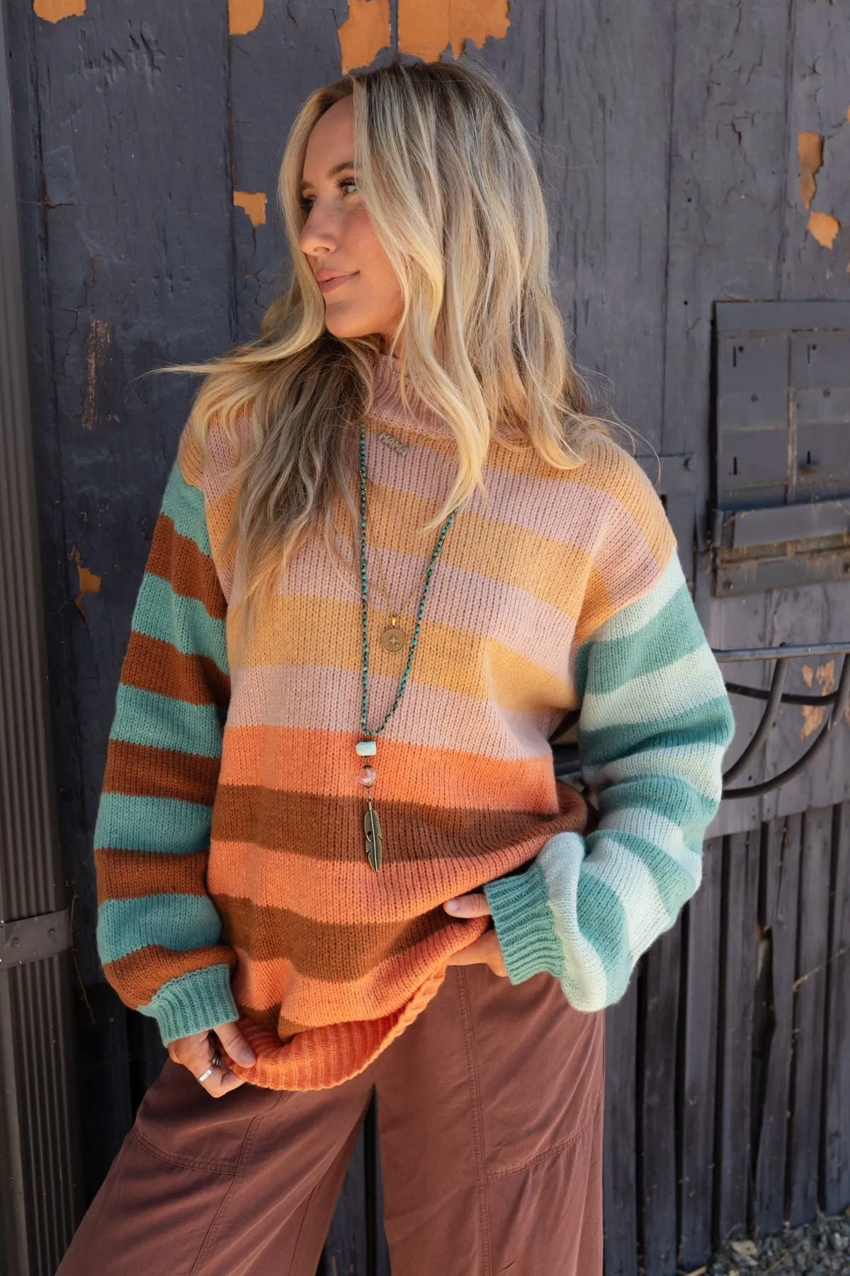 Its A Win Striped Sweater - Apricot Multi