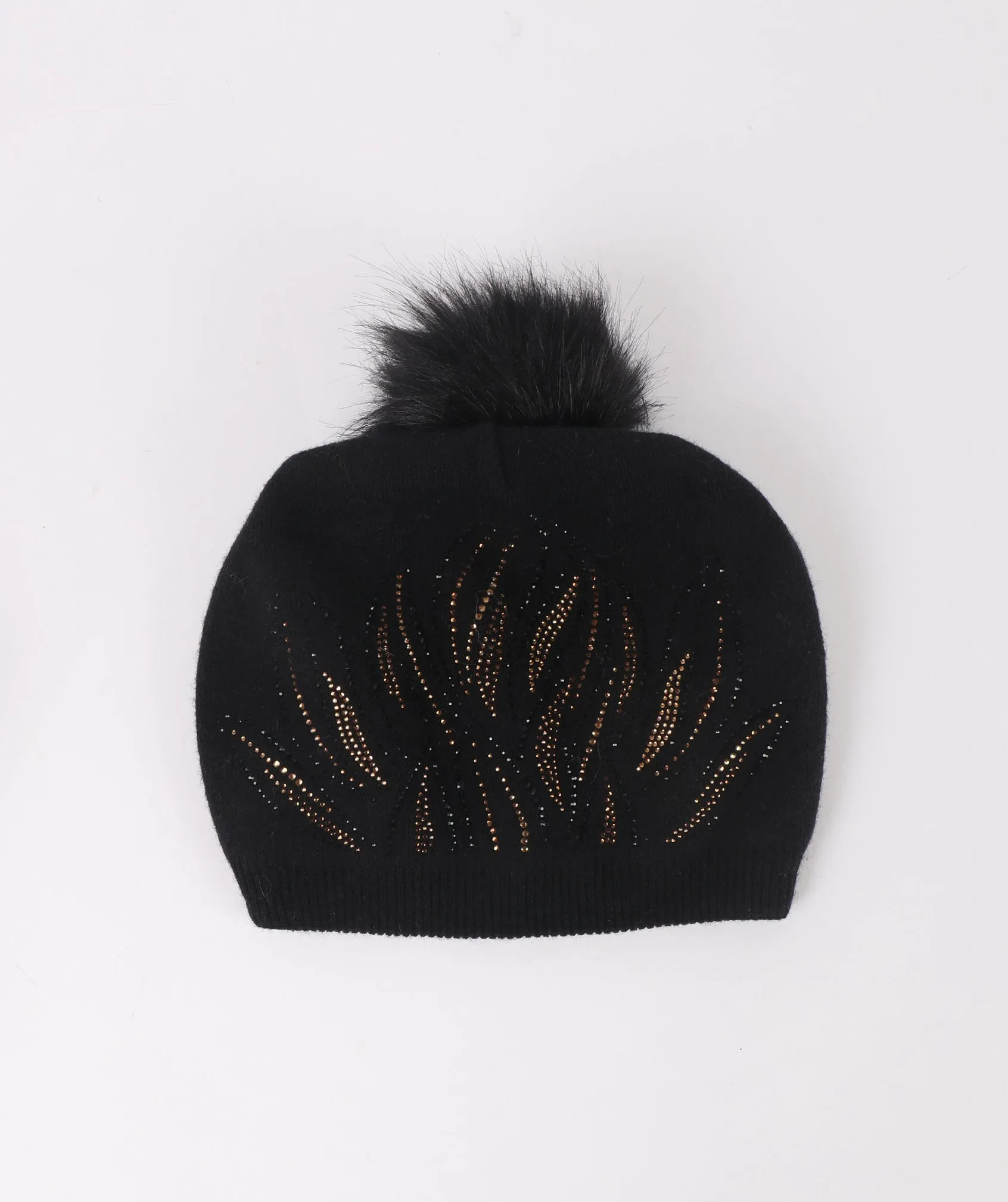 Jewelled Pom Pom Beanie - Black