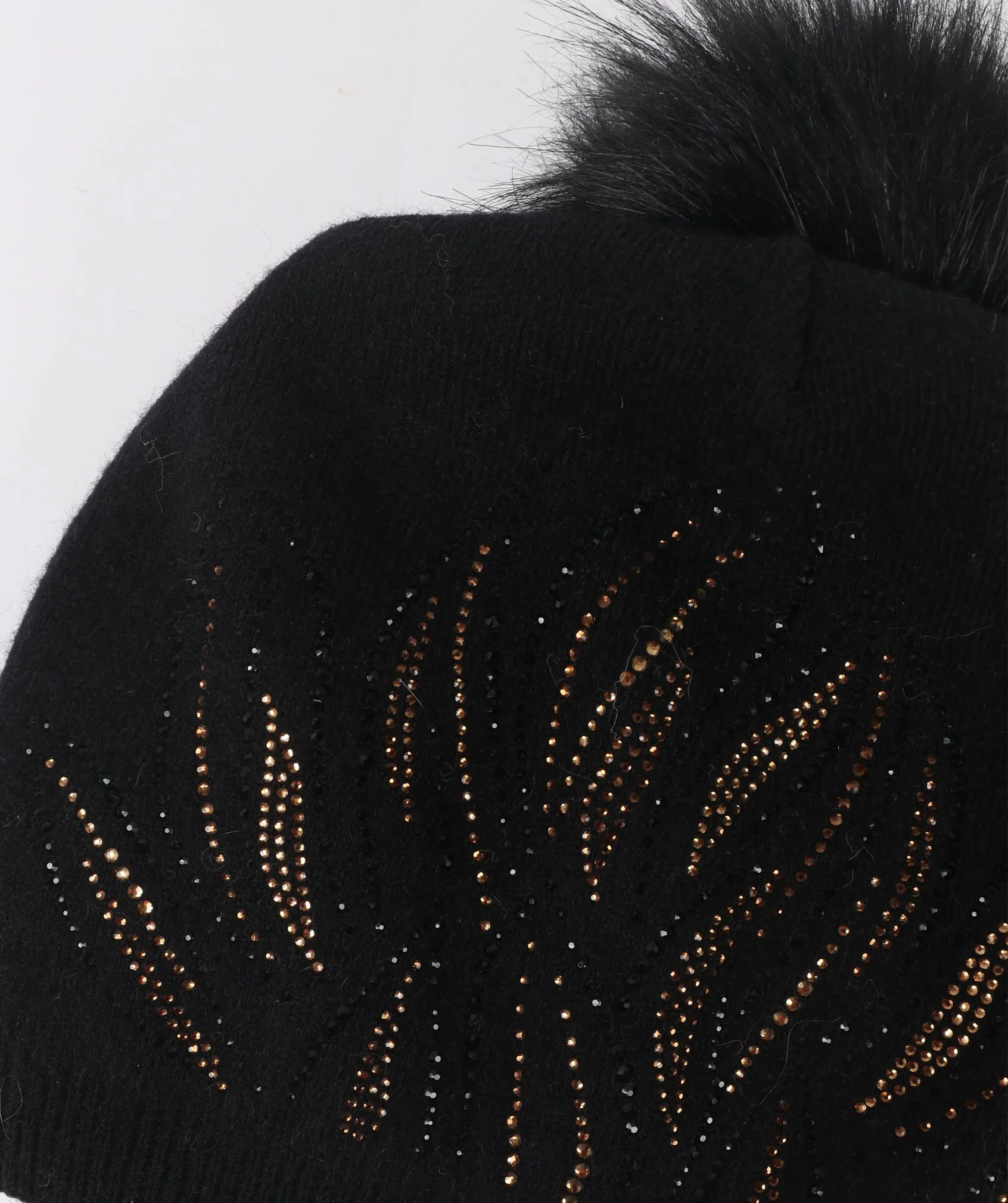 Jewelled Pom Pom Beanie - Black