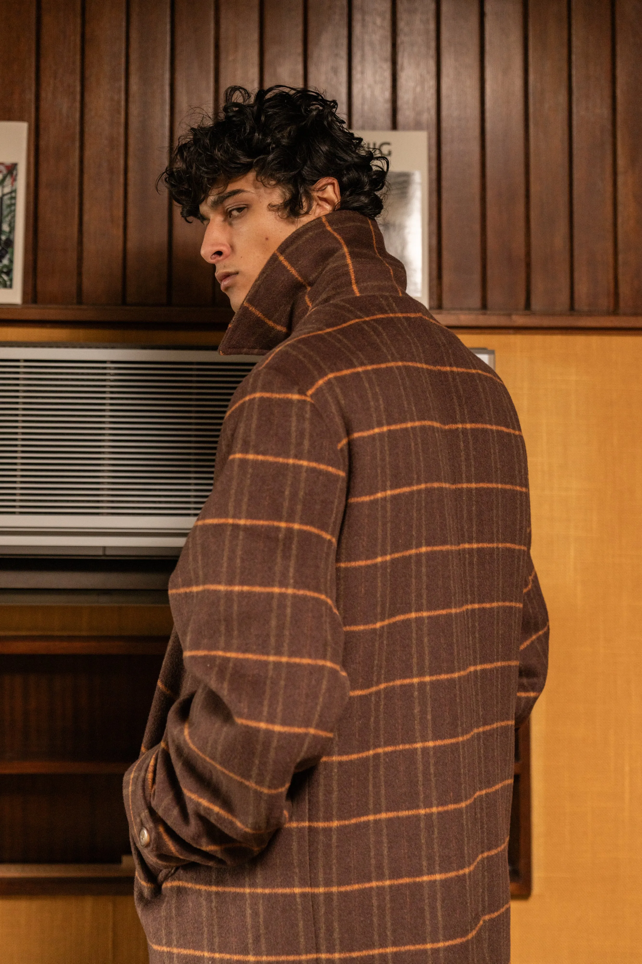 KAITO CHECK BROWN WOOL COAT