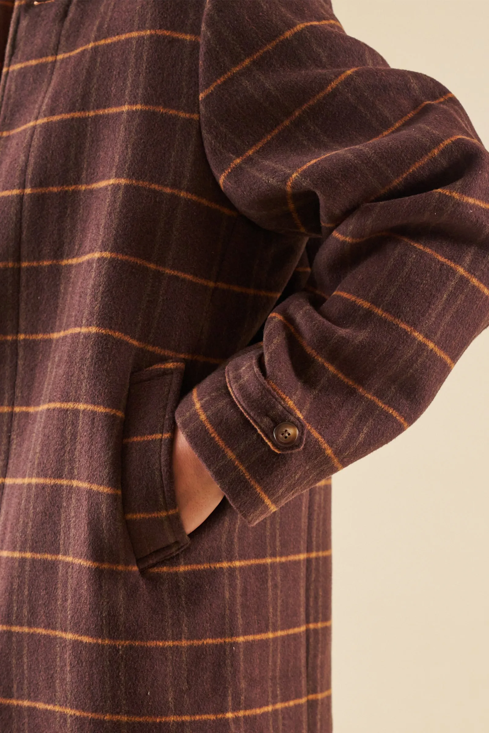 KAITO CHECK BROWN WOOL COAT