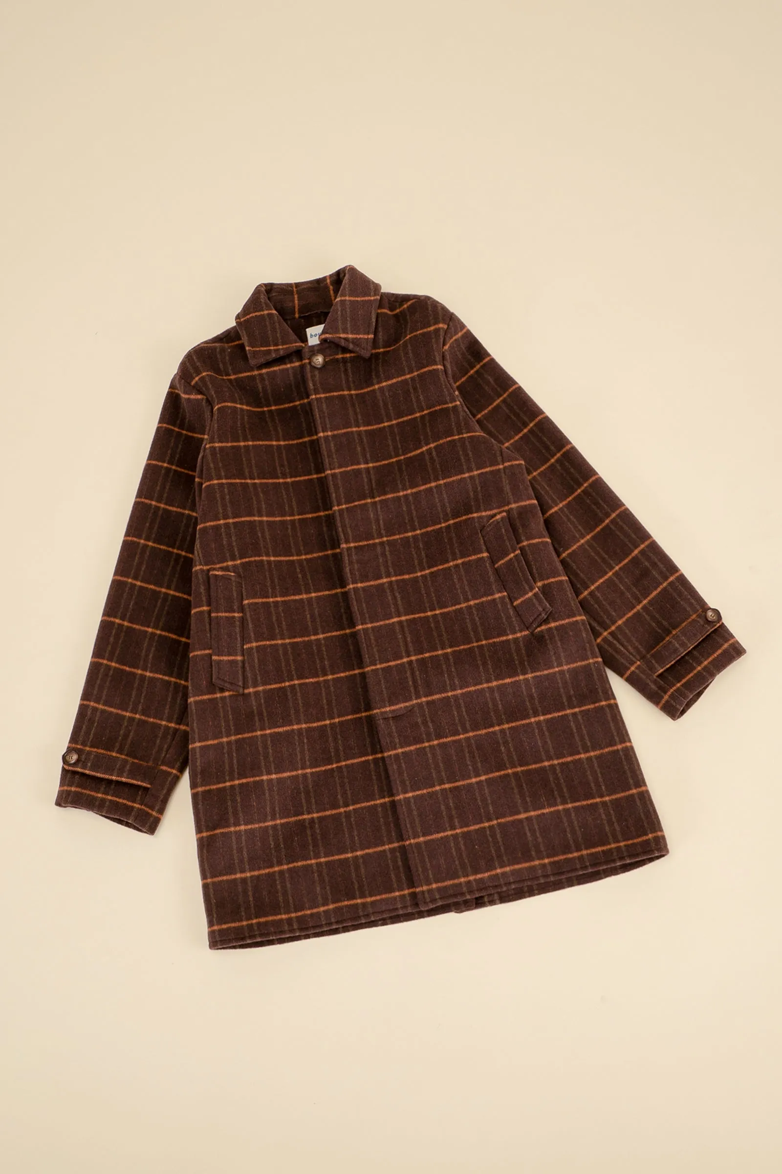 KAITO CHECK BROWN WOOL COAT