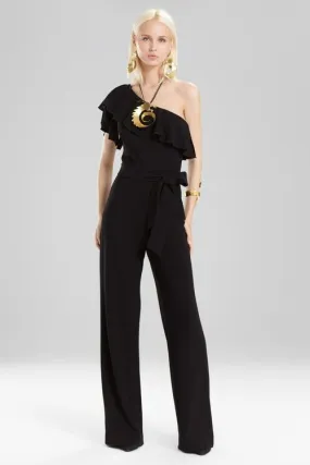 Knit Crepe One Shoulder Ruffle Jumpsuit