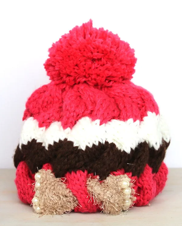 Knit Pom Pom & Pearls Hat