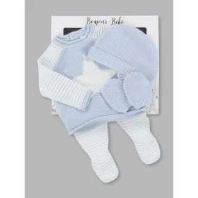 Knitted Soft Blue and White  4 Pc 'Star' Gift Set