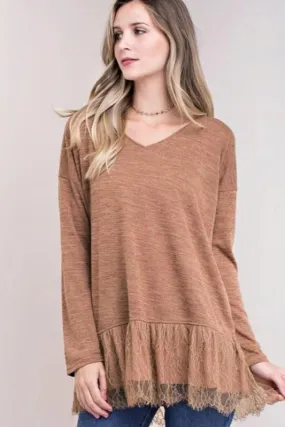 Kori Eyelash Lace Hem Tunic - Mocha