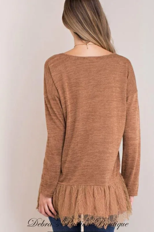 Kori Eyelash Lace Hem Tunic - Mocha