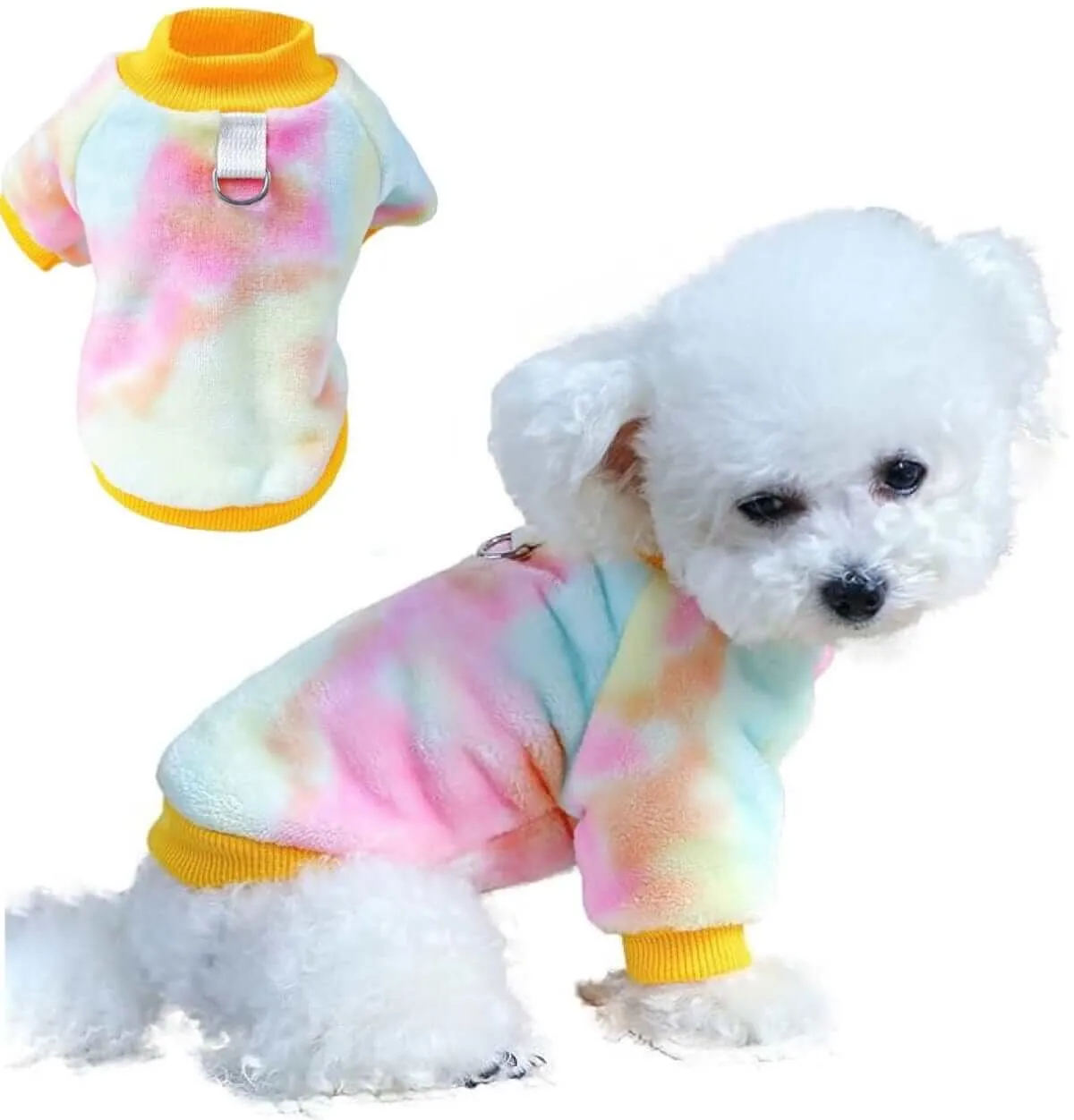 KUTKUT Small Dog Cat Flannel Plush Sweater, Winter Fleece Thickned Warm Breathable Pullover with Leash Ring Buckle for Yorkshire, Maltese and Small Dogs Cats